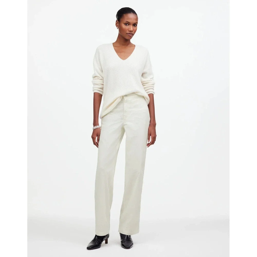 Madewell Emmett Wide Leg High Rise Pants in Corduroy‎ white Sz 30 NWT